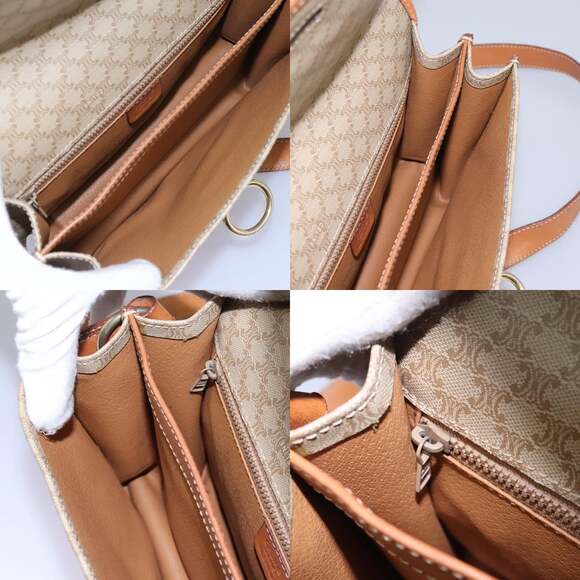 CELINE Macadam Canvas Shoulder Bag Beige Gold - Picture 12 of 13